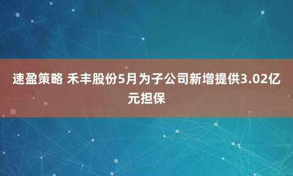 速盈策略 禾丰股份5月为子公司新增提供3.02亿元担保
